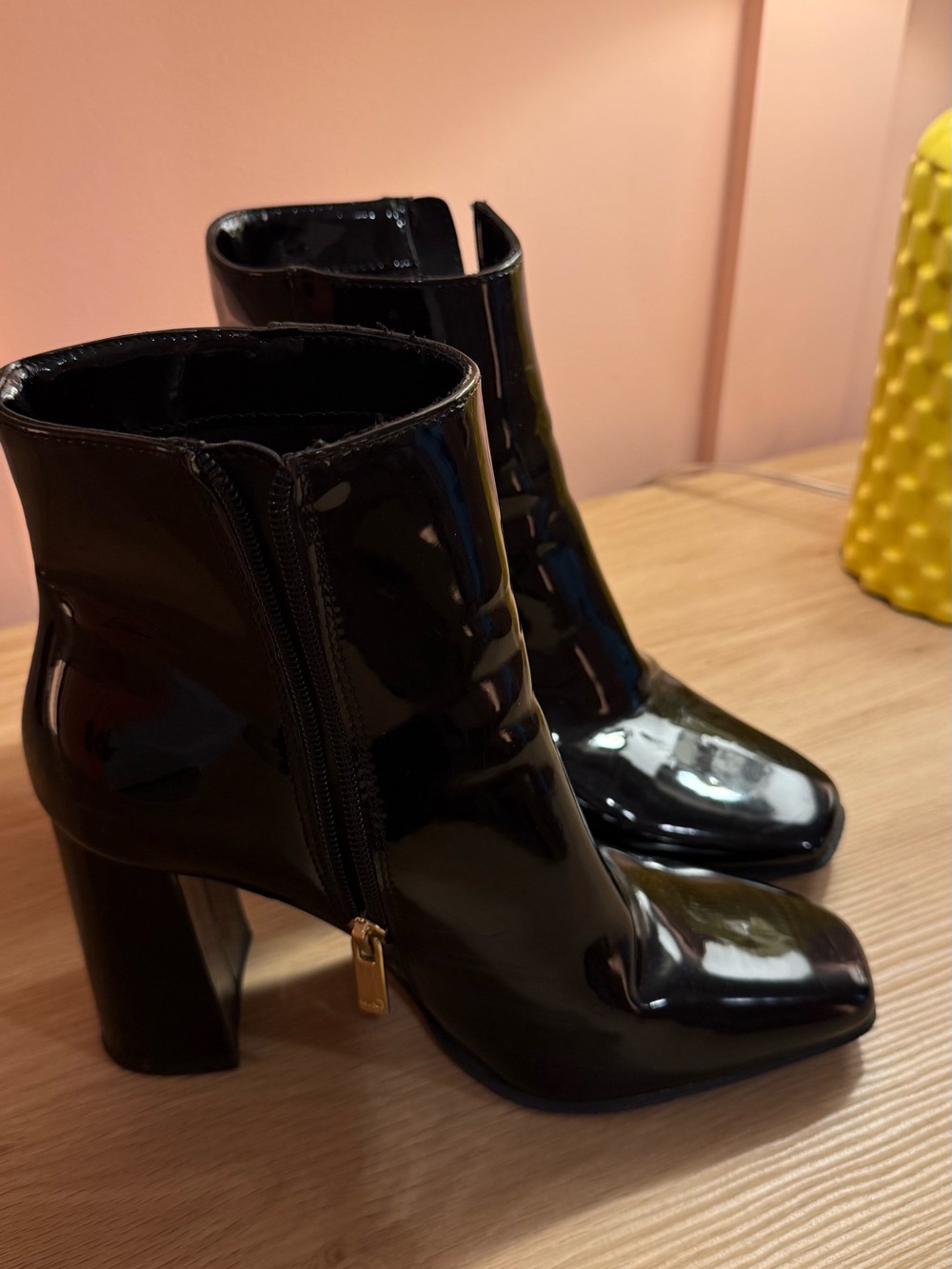 Jennifer Lopez Black Patent Block Heel Ankle Boots